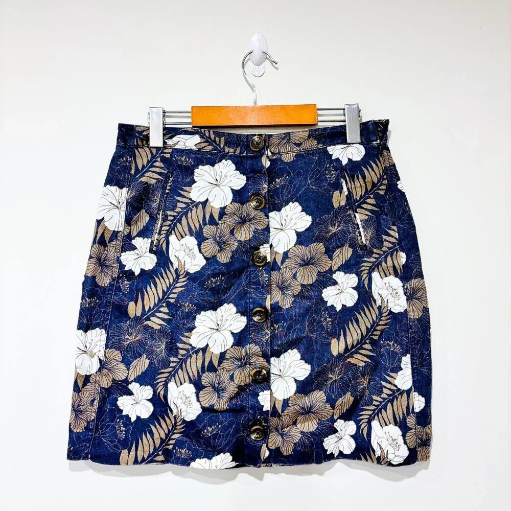 SIMONS Blue floral button-front skirt | Tropical summer look |‎ Size 6 *